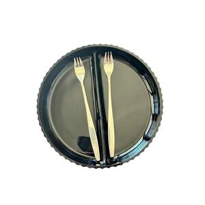 Northland Black Onyx Divided Relish Plate 7" Two Stainless Fork‎ Servers MCM